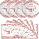 2 x 40pcs Greenery Gender Reveal Baby Shower Supplies Party Boho Greency Party Decorations Tableware Set Dessert Plates Napkins for 20 Guests (Pink)