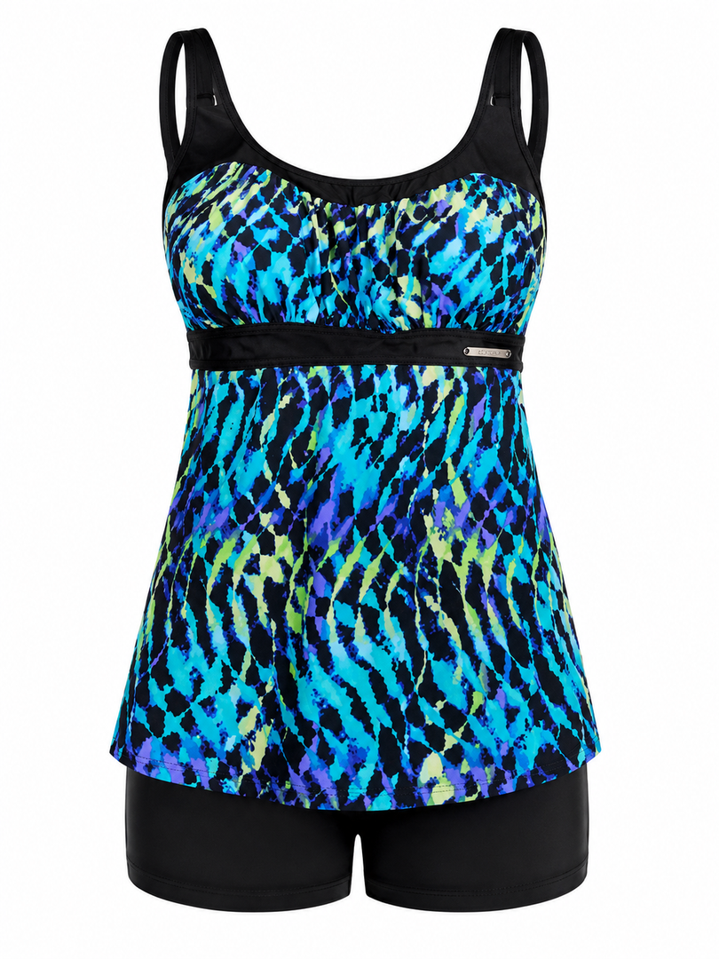 Yonique Women 2 Piece Flowy Tankini Swimsuits with Boyshorts V Neck Swim Tank Tops Bathing Suits Modest Swimwear, Medium