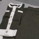 PRETTYGARDEN Women's 2 Piece Outfits Long Sleeve Button Down Color Block Cardigan Sweater Sets Wide Leg Pant Lounge Set (Large, Army Green)