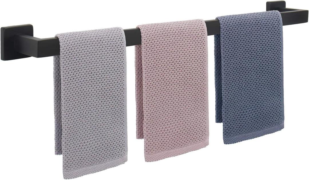 NearMoon Towel Bar, Bath Accessories Premium Thicken Stainless Steel Square Shower Towel Rack for Bathroom, Towel Holder Wall Mounted (1 Pack, Matte Black, 33 Inch)