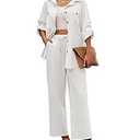 Zeagoo Women 2 Piece Linen Sets 2025 Button Down Shirt and Drawstring Long Pants Set Summer Outfitsï, White, M