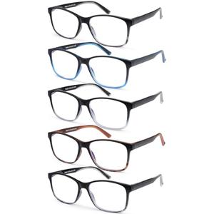 MOZVND 5 Pack Blue Light Blocking Reading Glasses for Men with Spring Hinge 4.0 Fashion Large Wide Computer Readers for Men (1 bag and cleaner)