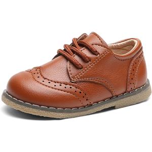 DADAWEN Toddler Boys Girls Dress Shoes Comfort Oxford Shoes Wedding Church Dress Shoes Lace Up School Uniform Loafer Flats (Toddler/Little Kid) (Brown), Size: 8 Toddler