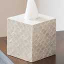 5.9" Capiz Shell Tissue Box Cover for Kleenex and More, Square Decorative Holder with Bottom Slider, Handmade Bathroom Accessory Coastal Décor (Natural)