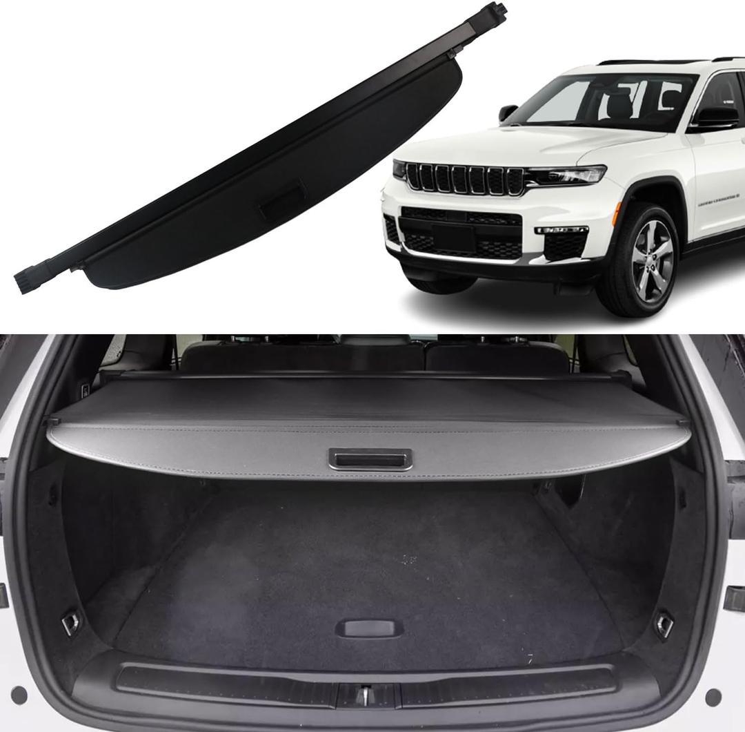 Cargo Cover for 2022 2023 2024 Jeep Grand Cherokee (2 Row; WL) 4XE Accessories Trunk Cover Rear Trunk Organizer Security Cover Shielding Shade, Black