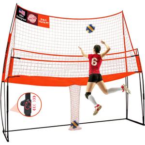 2-in-1 Volleyball Training Equipment, Adjustable Height Practice Net System with Ball Return, Portable Volleyball Net for Backyard Indoor Outdoor Hitting Serving Passing Drills, 6.5 to 8 FT
