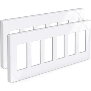 BESTTEN 2 Pack 6-Gang Screwless Decorator Wall Plate, Decorative Outlet Cover, Decor Switch Plate, USWP6 Gloss Snow White, Wallplate for Dimmer, GFCI & USB Receptacle, H4.69” x W12.0”, ETL Listed