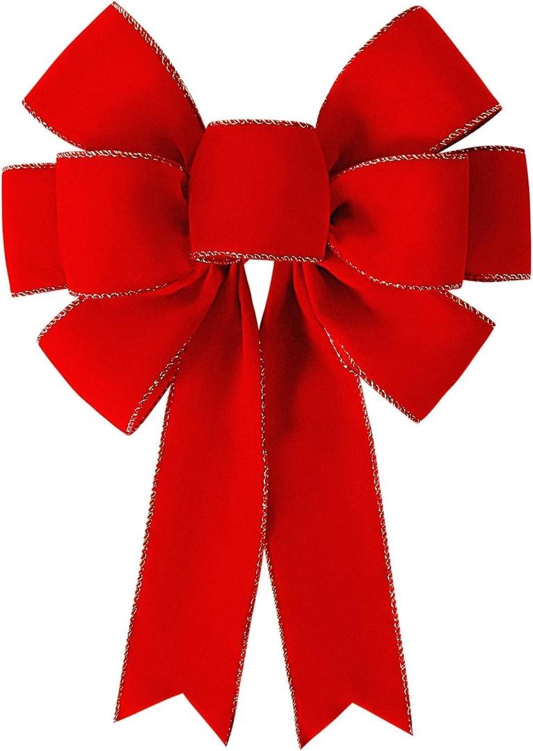 SIMISI RIBBON Red Christmas Bows Decorations Big Velvet Bow with Wired Gold Border for Tree Topper, Wreaths, Outdoor, Garland, Outside (16 * 24 inch)