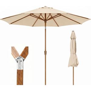 9ft Outdoor Patio Umbrella, Market Table Umbrella with Crank and Easy Push Button Tilt, Wood Grain Frame, UPF 50+ for Pool, Garden, Deck, Backyard