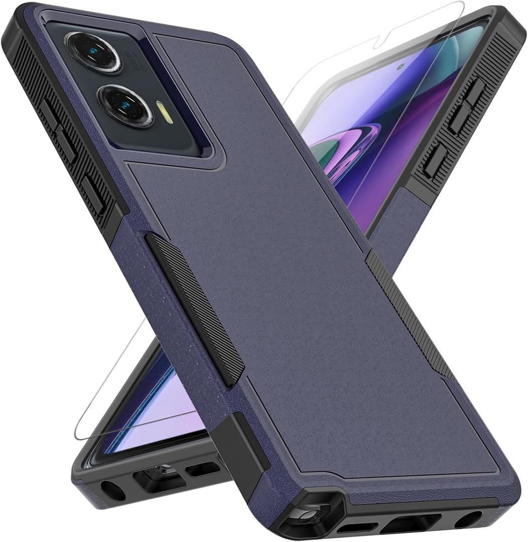 for Moto G Stylus 5G 2024 Case: Dual Layer Protective Heavy Duty Cell Phone Cover Shockproof Rugged with HD Screen Protector - Military Protection Bumper Tough - Motorola Moto G Stylus 5G 2024, Blue (Navy Blue (PC) + Black (TPU))