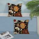 Spring Summer Pillow Covers 18x18 Inch Set of 2, Vintage Boho Floral Throw Pillows Botanical Tropical Leaves Pillowcase Bohemian Outdoor Decorative Linen Black Cushion Case for Couch Home Decor