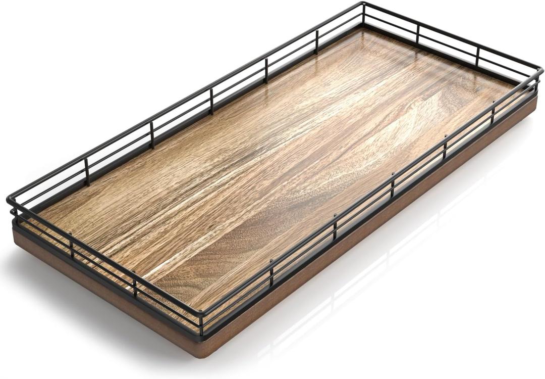 Acacia Bathroom Toilet Tank Tray, 13" Wood Toilet Paper Storage Basket Back of Toilet Basket Organizer, Vanity Tray for Perfume Makeup Candle Kitchen Counter Coffee Table Decor (13" x 6.5" x 1.5")