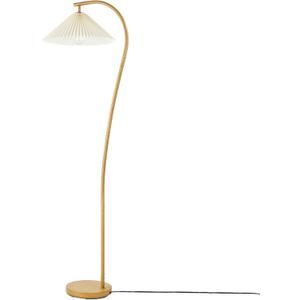 Globe Electric x Novogratz 61000043 62" Floor Lamp, Wood Toned, White Pleated Shade, Pivot Joint on Shade, On/Off Foot Switch, Black Cord, Modern Lighting for Living Room or Office