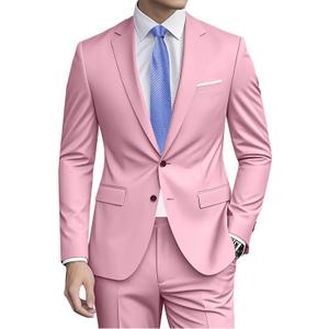 Men Suit 2 Piece Groomsmen Tuxedo Prom Blazer Slim Fit Suits Two Button Wedding Dress Jacket Pants Set with Tie (Small, Pink)