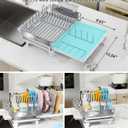 Expandable Dish Drying Rack, Dish Racks for Kitchen Counter, Stainless Steel 304, Flip-Top Retractable Plate, Multi-Directional Adjustable Dish Rack, Space Saving Large Drying Rack Kitchen, White