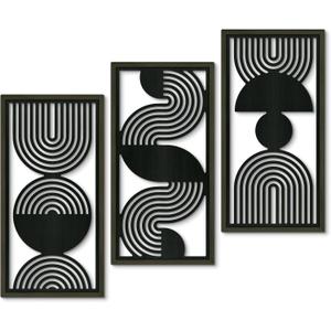 Putuo Decor Modern Minimalist Wall Art Set of 3, Black and Gray MDF Cut-Out Geometric Line Panels, Abstract Vertical Art for Living Room Bedroom Office Wall Decor
