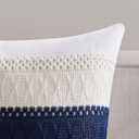 Soft Cotton Boho Throw Pillow Covers Set of 2, Natural White/Contrast Navy Blue 16x16 Inch, Navy Blue Farmhouse Decorative Cushion Covers for Sofa Bed Living Room Home Decor