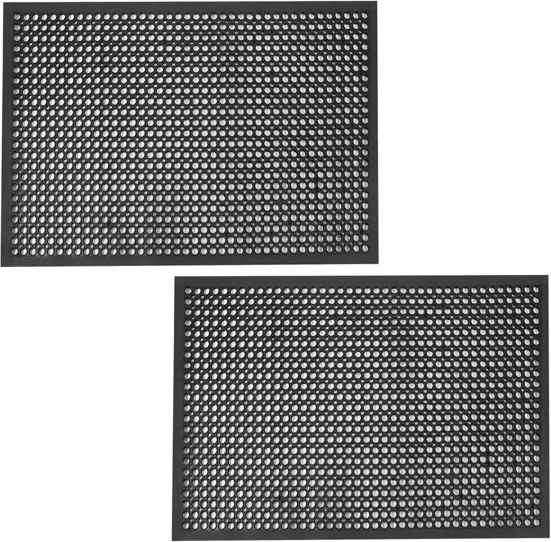 Anti Fatigue Outdoor Rubber Floor Mat 2 Pack Commercial Restaurant Kitchen Mats for Floors Non-Slip Bar Floor Mats Rubber Door mat Drainage Mats Utility Garage Use 36" x 60" Black (60"L x 36"W x 0.4"Th)