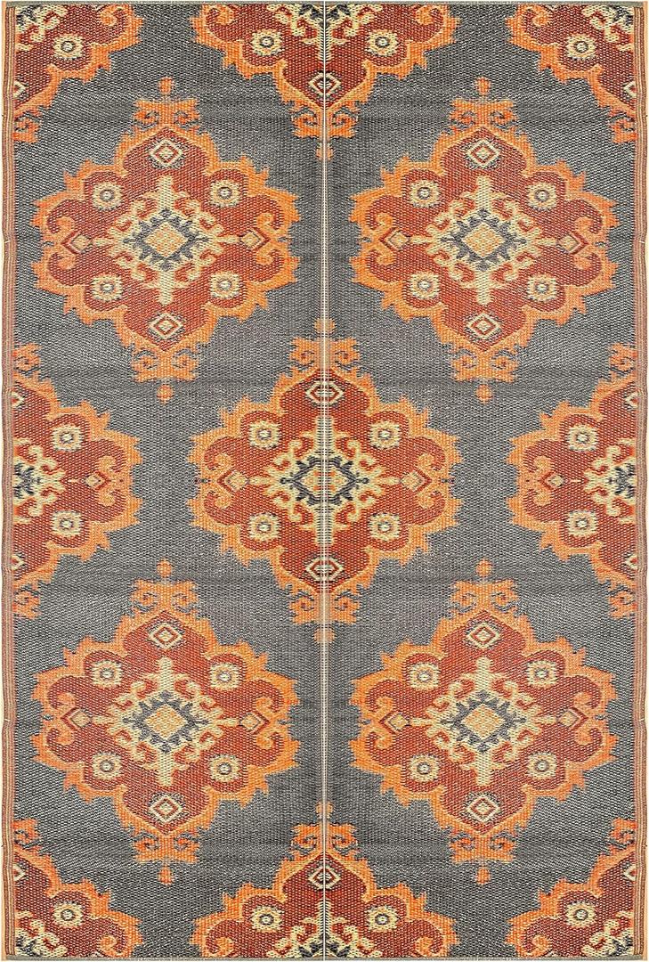 BalajeesUSA Outdoor Rugs  6x9, Orange, Yellow, Grey, Patio Durable and Affordable, Multipurpose, Woven Plastic Straw, All-Weather and Waterproof Rug, Reversible Camper mats, Recycled