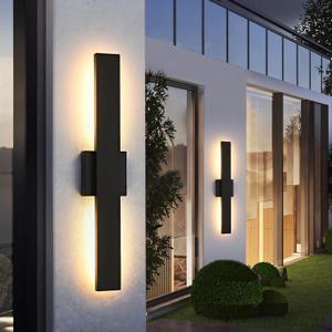 23.6inch Long Outdoor Modern LED Wall Light,24W Waterproof IP65 Warm White Led Wall Mount Lighting Fixture Black Outdoor Wall Sconces Outside Lights for House Garage Front Door Patio 2 Pack