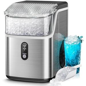 Kismile Nugget Ice Makers Countertop, Portable Ice Machine with Crushed Ice, 35lbs/Day, Self-Cleaning, One-Click Operation for Home Use(Silver)