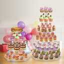 YestBuy 4 Tier Round Acrylic Cupcake Stand with Base, Premium Cupcake Holder, Acrylic Cupcake Tower Display Cady Bar Party Dcor Display for Pastry (4" Between 2 Layers with Base)