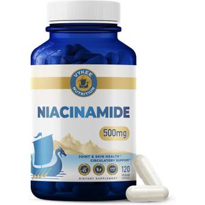 Vykee Nutrition Niacinamide Capsules - Vitamin B3 Supplement 500 mg BBD: 10/2027