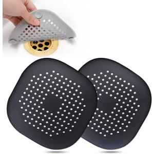 Hair Drain Catcher,Square Drain Cover for Shower Silicone Hair Stopper with Suction Cup,Easy to Install Suit for Bathroom,Bathtub,Kitchen 2 Pack (Black)