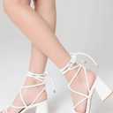 Shoe'N Tale Lace Up Heels for Women Ankle Strappy Gladiator High Heeled Sandals Chunky Block Heel Square Open Toe Criss Cross Dress Shoes, 7.5