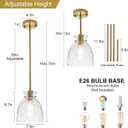 Gold Pendant Lights Kitchen Island 2 Pack, Modern Brushed Gold Pendant Light Fixtures with Hammered Clear Glass, Adjustable Hanging Light Small Island Lights for Kitchen, Sink, Dining Room, 7.5Inch