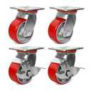 3200 lb Capacity Industrial Caster Wheels with Polyurethane & Cast Iron, Swivel Plate Casters for Platform Trucks, U-Boat Carts, Military Equipment (2 Brake &2 Swivel)