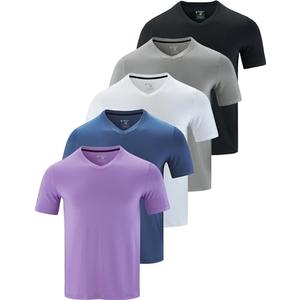 3 Pack Mens V-Neck Dry Fit T-Shirts, Active Athletic Short Sleeve Workout Tops, Performance Gym Tees ( Large)