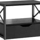 IBUYKE 2 Tier Desktop Printer Stand,Multi-Purpose Desk Organizer,Wooden Printer Stand with Drawer Storage for Folders,Books,for Fax Machine, Scanner,Home Office,Black TLJ006B