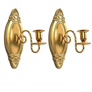 Gold Candle Sconces Set of Two, Brass Color Victorian Royal Wall Sconce, Metal Rustic Candle Holder Baroque Home Wall Decor for Living Room, Dining Room, Bedroom, Fireplace, Hallway, Window