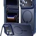 for iPhone 17 Pro Max Case, Fits MagSafe, with Built-in Camera Ring Stand & Lens Protector, Slim Translucent Matte Military-Grade Drop Protection Magnetic Cover, Deep Blue