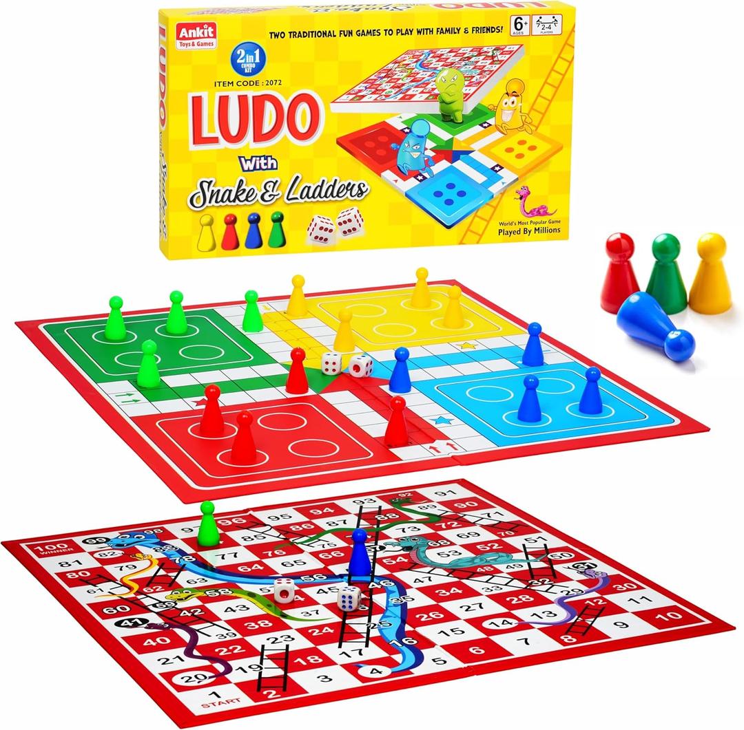 Ankit Toys & Games Ludo and Snake & Ladders (Saap Seedhi) Board Game Set for 6+ Years Kids & Adults | Indoor Ludo Board Game | Travel Strategy Game (Ludo Senior+)