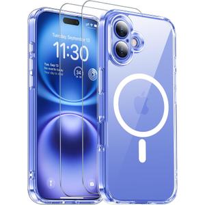 SPIDERCASE for iPhone 16 Plus Case, [Military-Grade Drop Tested] with 2 Pcs Tempered Glass Screen Protector [Full Camera Protection] [Not Yellowing] Slim Case for iPhone 16 Plus 6.7,Clear