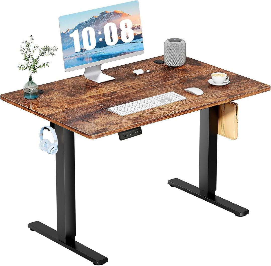 DUMOS 40 Inch Electric Standing Desk Height Adjustable, Sit to Stand Up Computer Workstations Work PC Table Home Office Study Writing Gaming Desks with Memory Presets for Walking Pad, Bedroom, Rustic