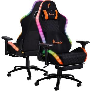 Frassie RGB Gaming Chair with Footrest and LED Lights, High Back Reclining Video Game Chair Ergonomic Computer Gamer Chair with Lumbar Support