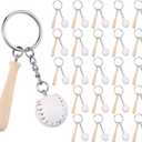 Junkin 24 Pcs Baseball Keychain Baseball Bat Keychain Mini Baseball Keychain with Wooden Bat Sports Keychain for Boys Sports Theme Party Team Souvenir Athletes Rewards Party Favors (White)