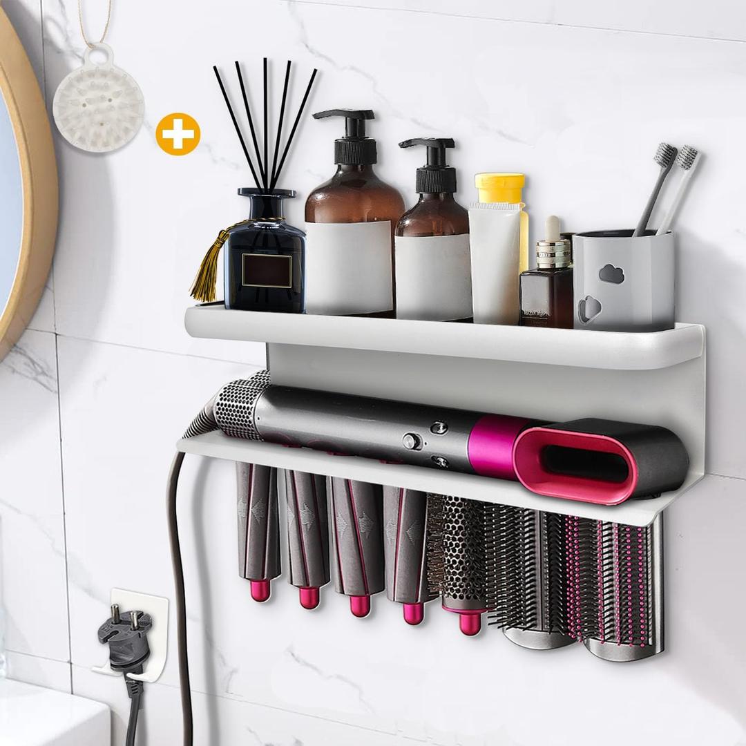 Airwrap Storage Holder Compatible with Dyson Airwrap Curling Iron Wall Mounted Storage Rack Holder for Home Organizer (with Comb) White (Classic Style)