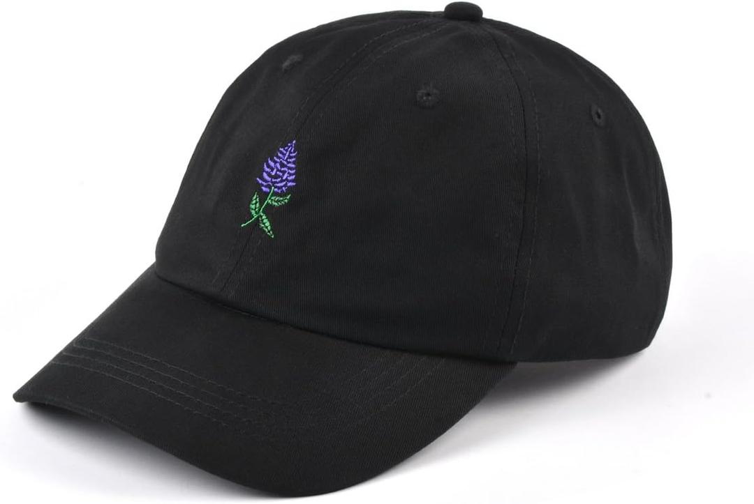 Rose Embroidered Dad Hat Women Men Cute Adjustable Cotton Floral Baseball Cap (Black)