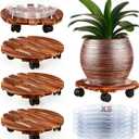 5 Pack Plant Caddy with Wheels Heavy Duty 13.5 Inch Wooden Plant Stand on Wheels Plant Dolly Rolling Plant Stand Plant Roller with Casters for Indoor and Outdoor with 5 Pack Plant Saucers, Round