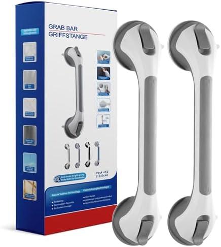 TAILINK Grab Bars for Bathtubs and Showers 2 Pack Shower Handle, Heavy Duty Suction Grab Bar Bath Handrails for Seniors and Elderly, Bathroom Safety Grip No Drilling Waterproof Removable, Grey