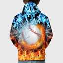 Kids 3D Graphic Hoodie Pullover for Boys Girls, Novelty Unisex Hooded Sweatshirt, Long Sleeve Hoodies for Teen (Medium, Fire Baseball)