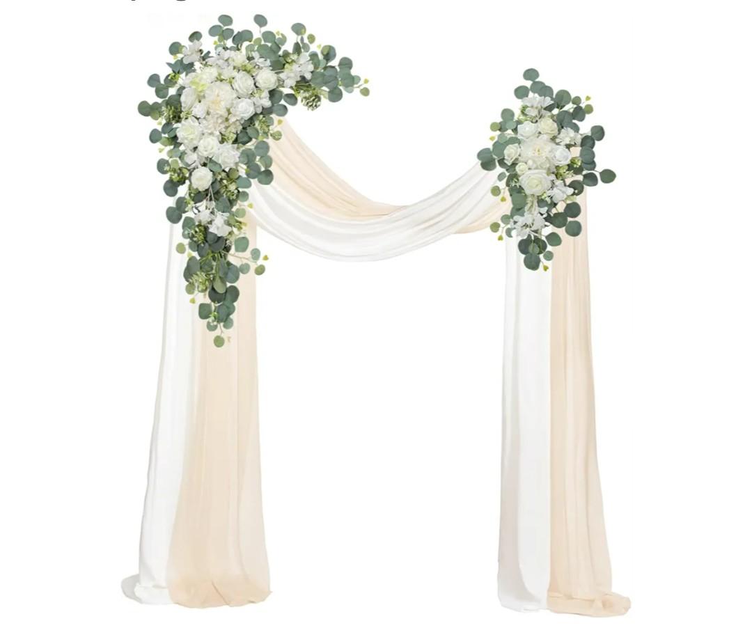 Odouzy Wedding Arch, Artificial Flowers, Wedding Decor with Drapes (Set of 4)，Be Suited to Banquet, Party, Wedding Decor Ceremony and Background Decoration (White Champagne)