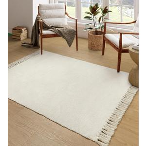 Collive 4x6 Small Area Rug for Living Room, White/Beige Woven Cotton Bedroom Carpets Modern Comfy Indoor Nursery Rug Farmhouse Accent Carpet for Dining Room, Bedside, Office, Patio Decor