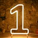 Planzo 1 One Led Neon Sign Light 1th One Year Old Birthday Baby Cave Backdrop Bedroom Desk Table Wall Sign Decor Banner Wedding Party Decor Gifts Hold Base USB 9.84"x6.3"