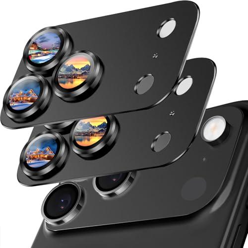 SiHPuoy 2 Pack Camera Lens Protector for iPhone 17 Pro Max Accessories, Metal Aluminum Alloy Tempered Glass Camera Protector, [Military Grade Shatterproof] [Case Friendly]-Black