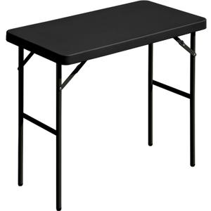 Folding Table 2.7ft Rectangular All-Occasion Plastic Folding Event Table for Indoor and Outdoor, Portable Desk, Camping, Durable and Stable, HDPE and Steel, Wide Application, Black